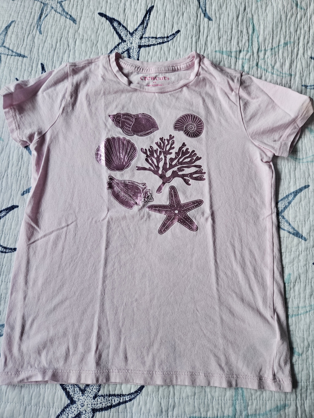 Crewcuts Light Pink Tee with Metallic Seashells